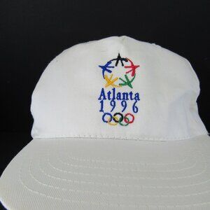 Atlanta 1996 5 Point Star Olympic Rings White Wide Brim Adj Snapback Cap Hat